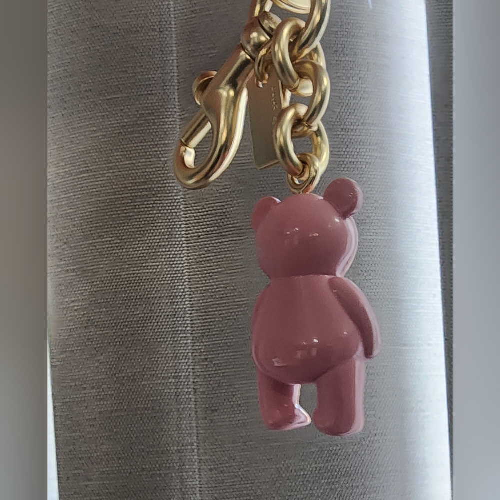 Coach Pink Bear Keychain with Gold Hardware - Picture 3 of 5